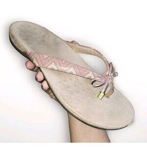 Vionic Women's Size 9.5 Bella II Toe Post Sandal Chevron Dusty Pink Flip-flops